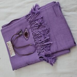 Pashmina Lavender Silk Blend Scarf And Lavender Flower Necklace